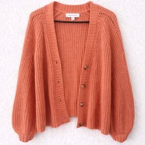Madison Grey Coral Chunky Knit Cardigan Small Balloon Sleeve Cozy Sweater